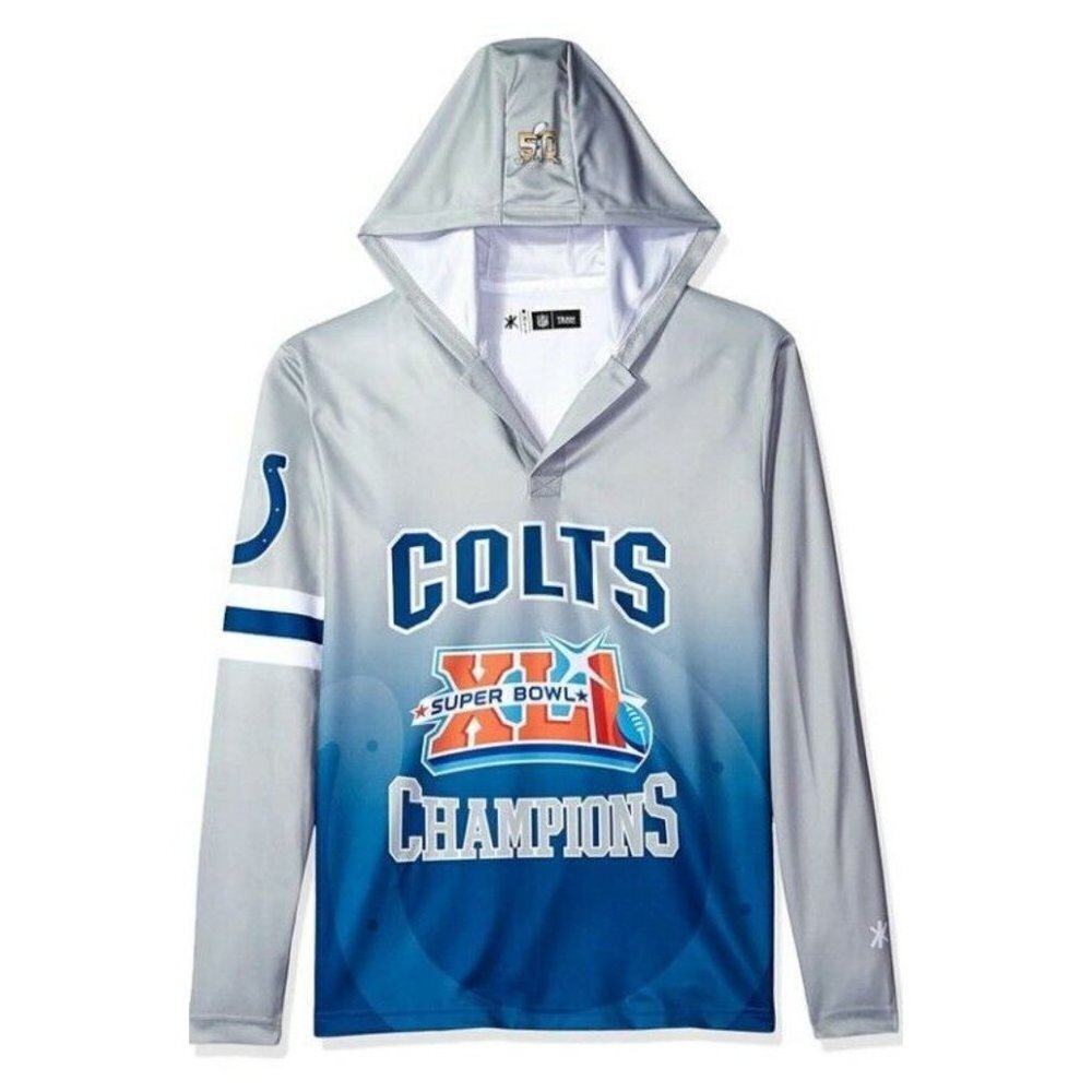 NFL Indianapolis Colts Super Bowl XLI Champions Hood Long Sleeve Tee Mens Medium